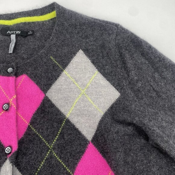 Apt 9 Womens Size XL Gray Argyle 100% Cashmere Cardigan Button Up Sweater - Picture 7 of 11